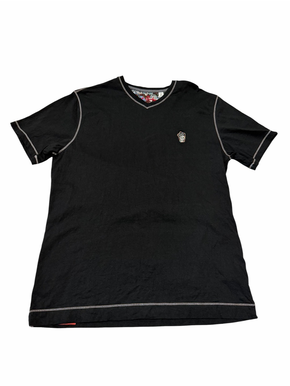 Robert Graham Men's Classic V-Neck Embroidered Skull T-Shirt | Black | Medium